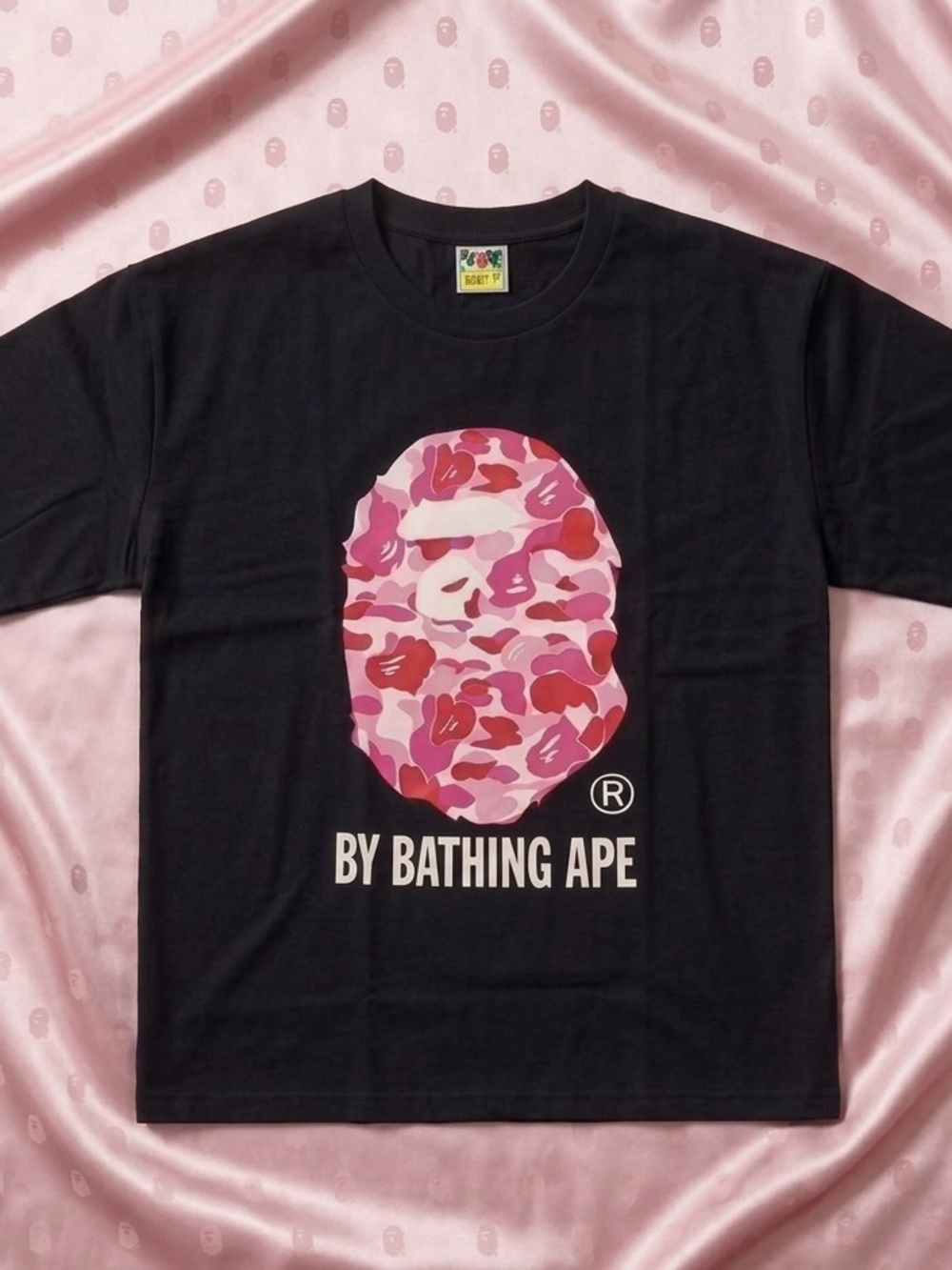 By Bathing Ape Black Tee with Pink Camo Ape Logo